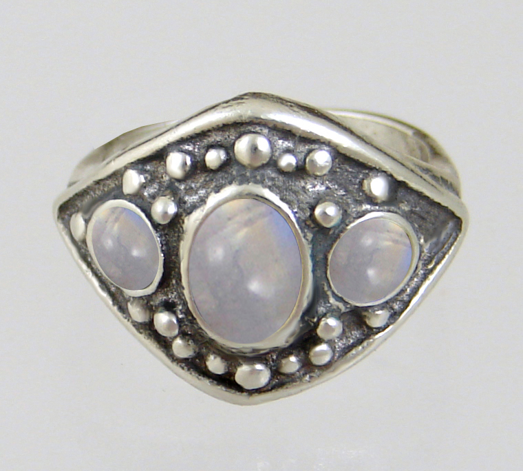 Sterling Silver Medieval Lady's Ring with Rainbow Moonstone Size 9